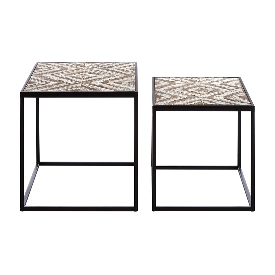 Orphee Wooden Set Of 2 Side Tables With Metal Frame In White