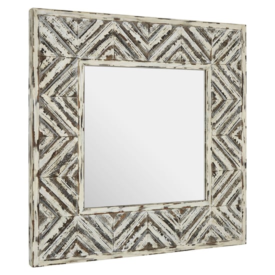 Photo of Orphee square wall bedroom mirror in distressed white frame