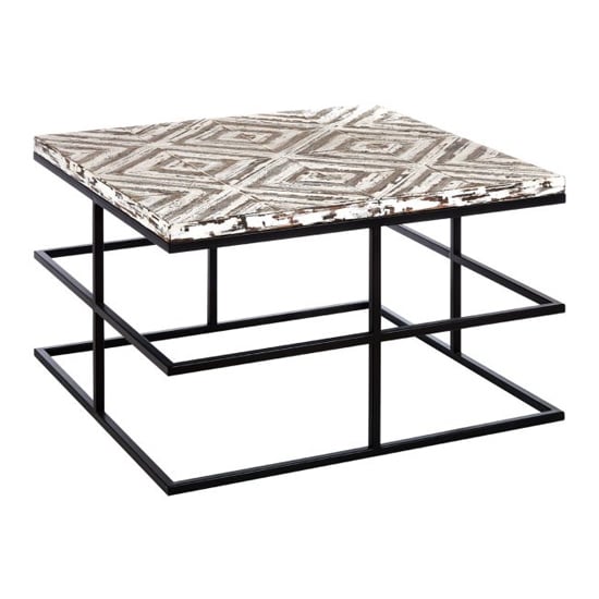 Photo of Orphee square wooden coffee table with metal frame in white