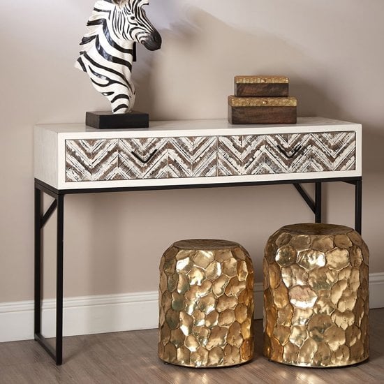 Photo of Orphee wooden console table with metal frame in white