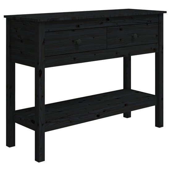 Orsin Pine Wood Console Table With 2 Drawers In Black Furniture in