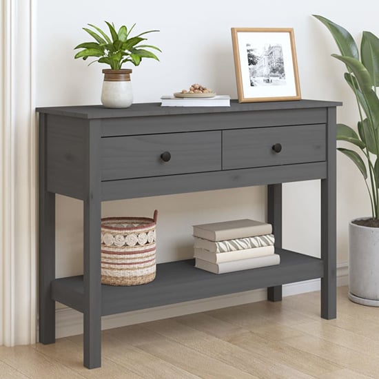 Read more about Orsin pine wood console table with 2 drawers in grey