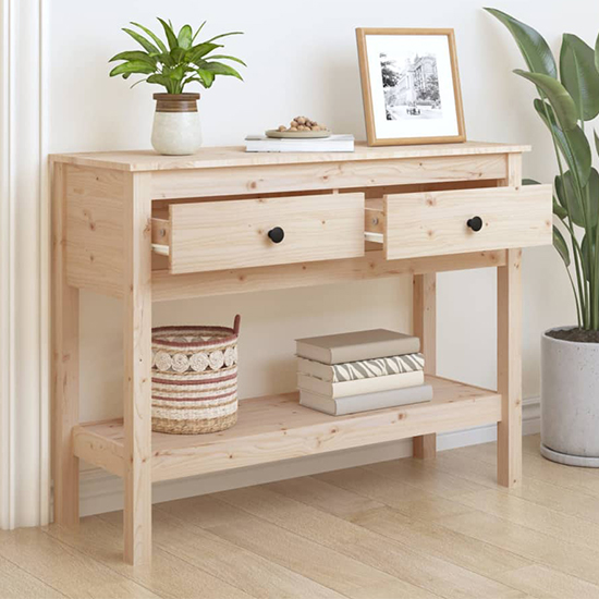 Orsin Pine Wood Console Table With 2 Drawers In Natural
