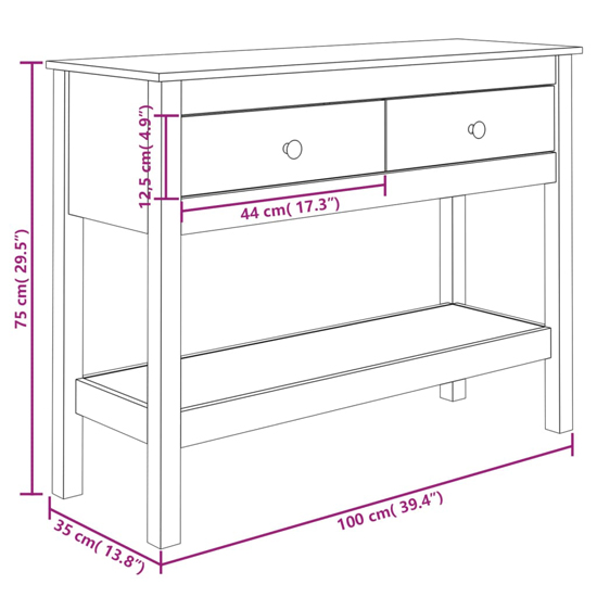 Orsin Pine Wood Console Table With 2 Drawers In Natural