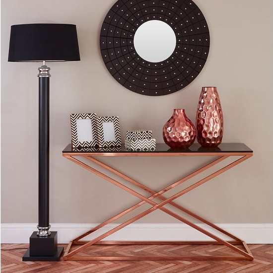 Orson Smoked Glass Top Console Table With Gold Steel Frame