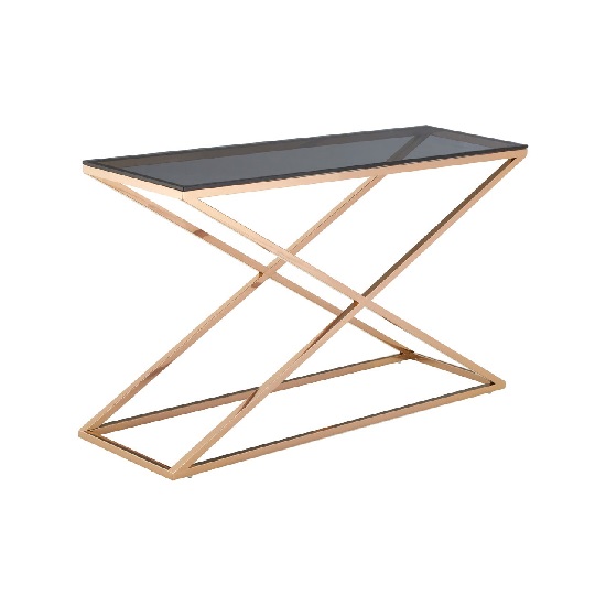 Orson Smoked Glass Top Console Table With Gold Steel Frame