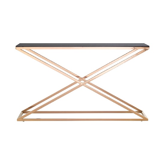 Orson Smoked Glass Top Console Table With Gold Steel Frame