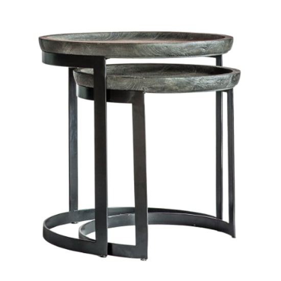 Ortica Round Wooden Nest Of 2 Tables In Grey wash