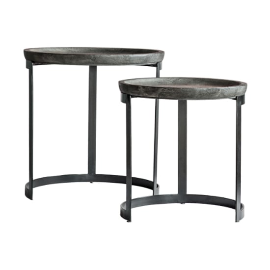Ortica Round Wooden Nest Of 2 Tables In Grey wash