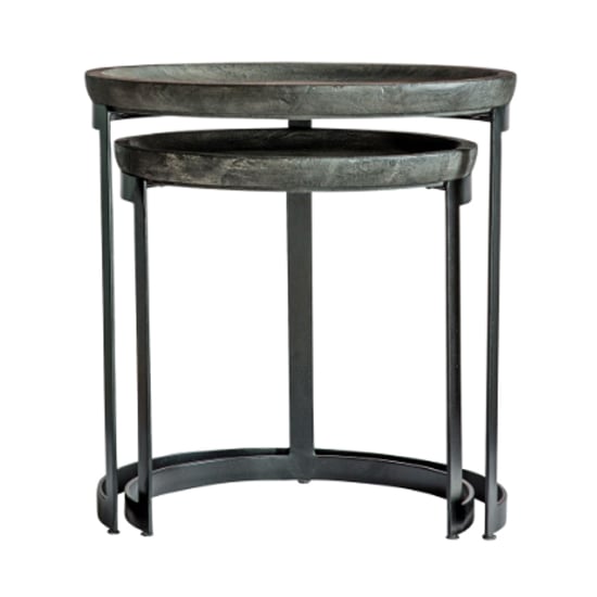 Ortica Round Wooden Nest Of 2 Tables In Grey wash