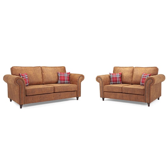 Photo of Orton faux leather 3 seater and 2 seater sofa in tan