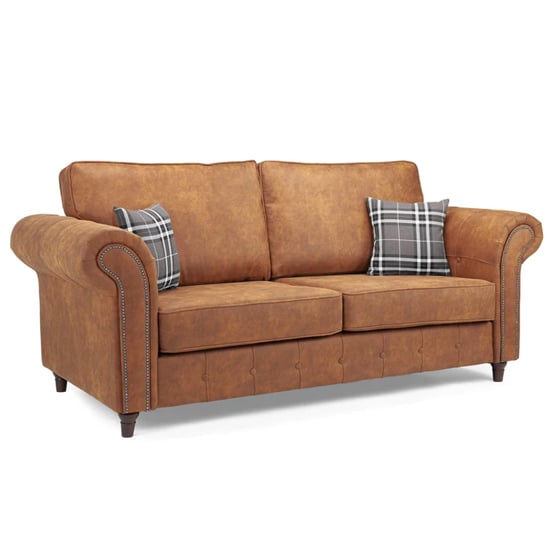 Product photograph of Orton Faux Leather 3 Seater Sofa In Tan from Furniture in Fashion