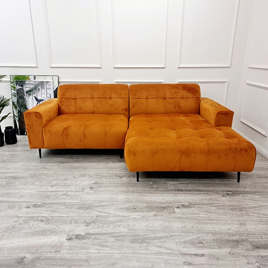 Orton Velvet 2 Piece Chaise Sofa In Burnt Orange Furniture in Fashion