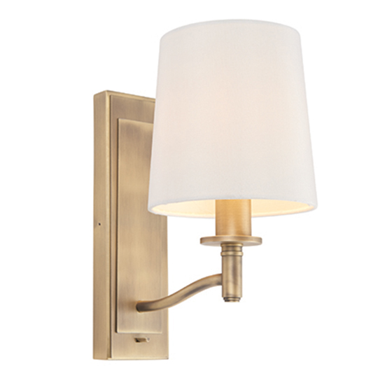Ortona 1 Light White Fabric Wall Light In Matt Antique Brass