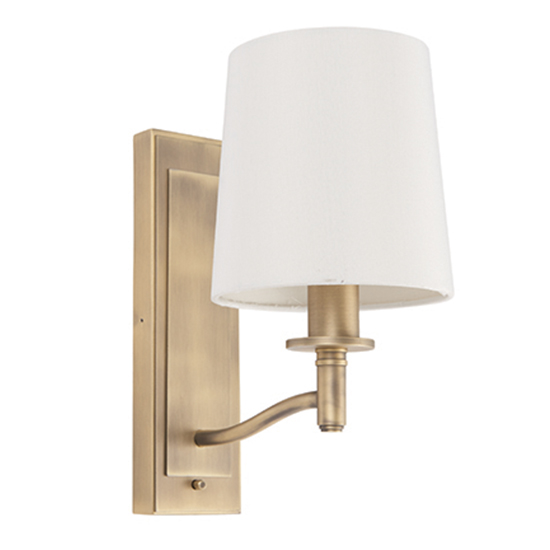 Ortona 1 Light White Fabric Wall Light In Matt Antique Brass