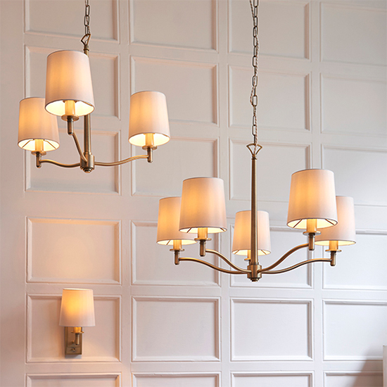 Ortona 1 Light White Fabric Wall Light In Matt Antique Brass