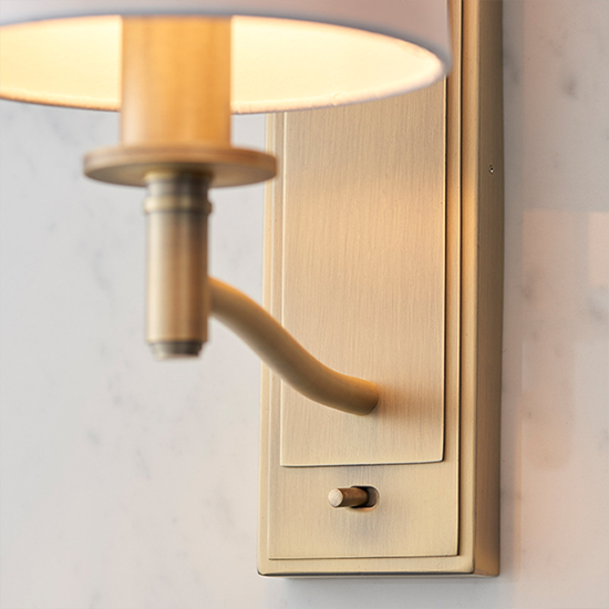 Ortona 1 Light White Fabric Wall Light In Matt Antique Brass