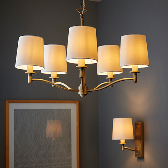 Ortona 1 Light White Fabric Wall Light In Matt Antique Brass