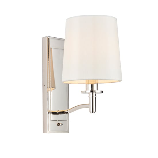 Read more about Ortona 1 light white shade wall light in bright nickel
