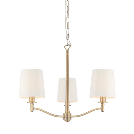 Ortona 3 Light White Fabric Pendant Light In Matt Antique Brass