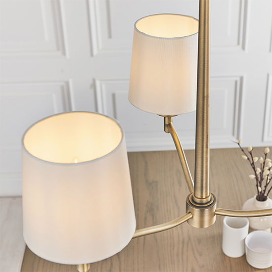 Ortona 3 Light White Fabric Pendant Light In Matt Antique Brass
