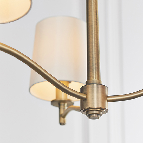 Ortona 3 Light White Fabric Pendant Light In Matt Antique Brass