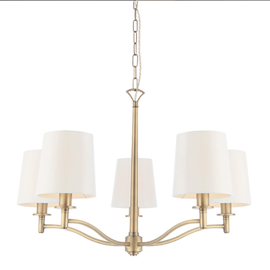 Ortona 5 Light White Fabric Pendant Light In Matt Antique Brass