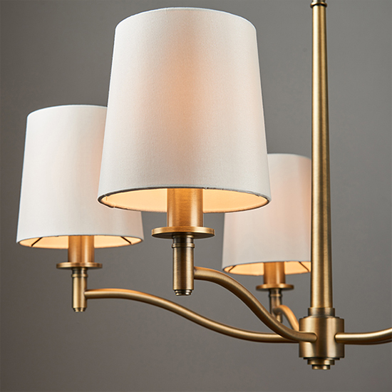Ortona 5 Light White Fabric Pendant Light In Matt Antique Brass