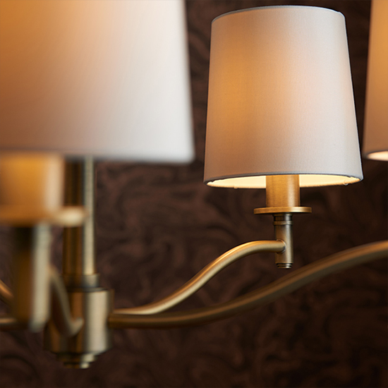 Ortona 5 Light White Fabric Pendant Light In Matt Antique Brass