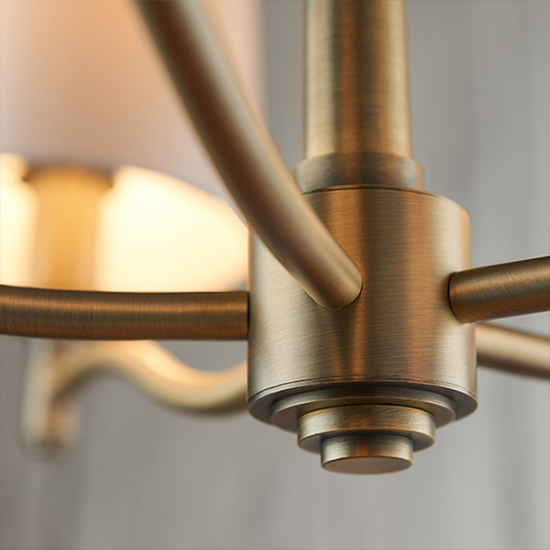 Ortona 5 Light White Fabric Pendant Light In Matt Antique Brass