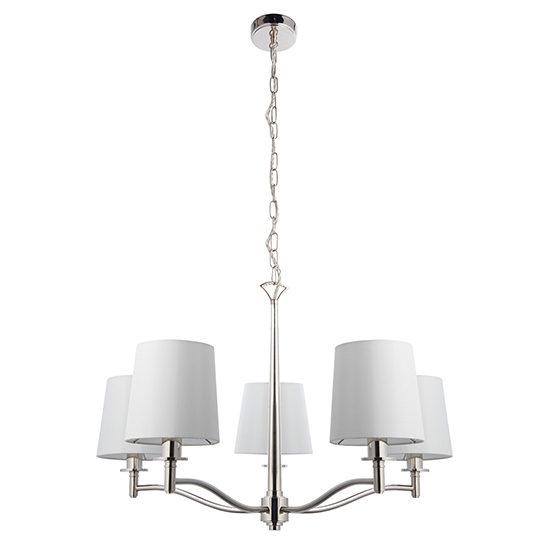 Read more about Ortona 5 lights white shades pendant light in bright nickel