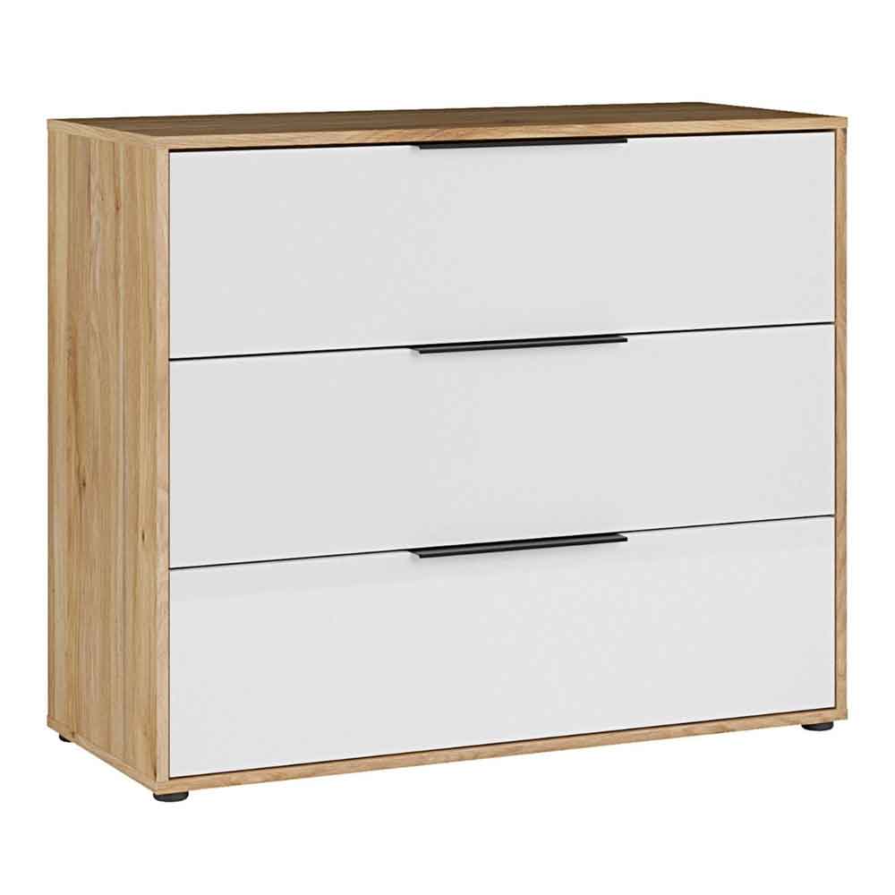 Orwyn Wooden Chest of 3 Drawers in Mauvella Oak and White Gloss