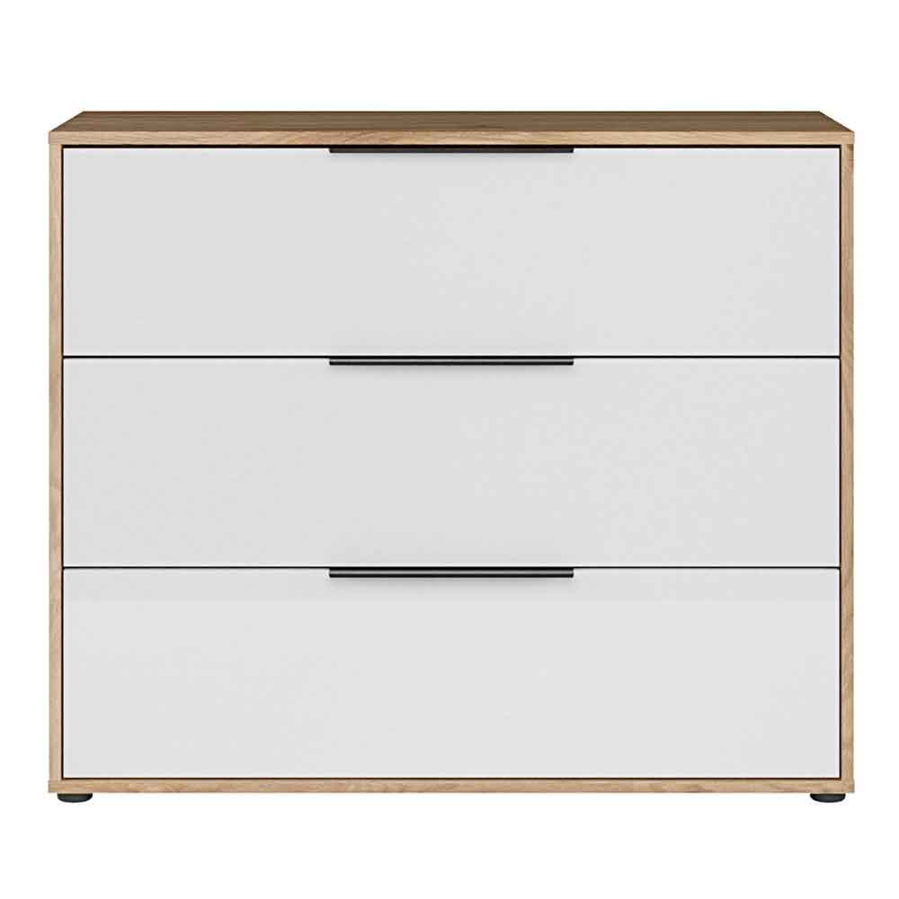 Orwyn Wooden Chest of 3 Drawers in Mauvella Oak and White Gloss