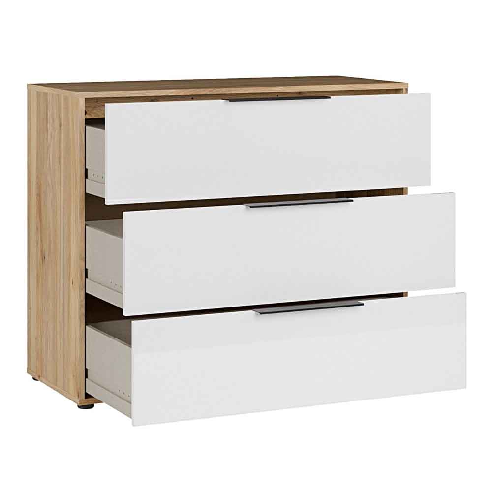 Orwyn Wooden Chest of 3 Drawers in Mauvella Oak and White Gloss