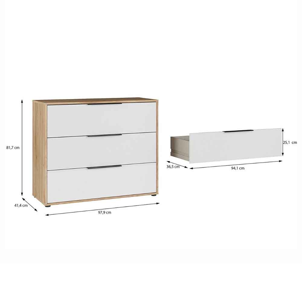 Orwyn Wooden Chest of 3 Drawers in Mauvella Oak and White Gloss
