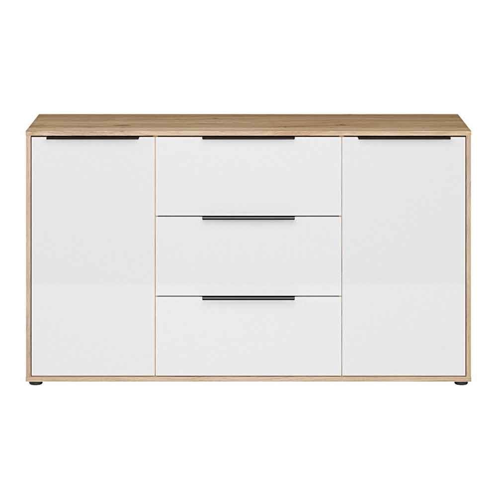Orwyn Wooden Sideboard with 2 Doors 3 Drawers in Mauvella Oak and White Gloss