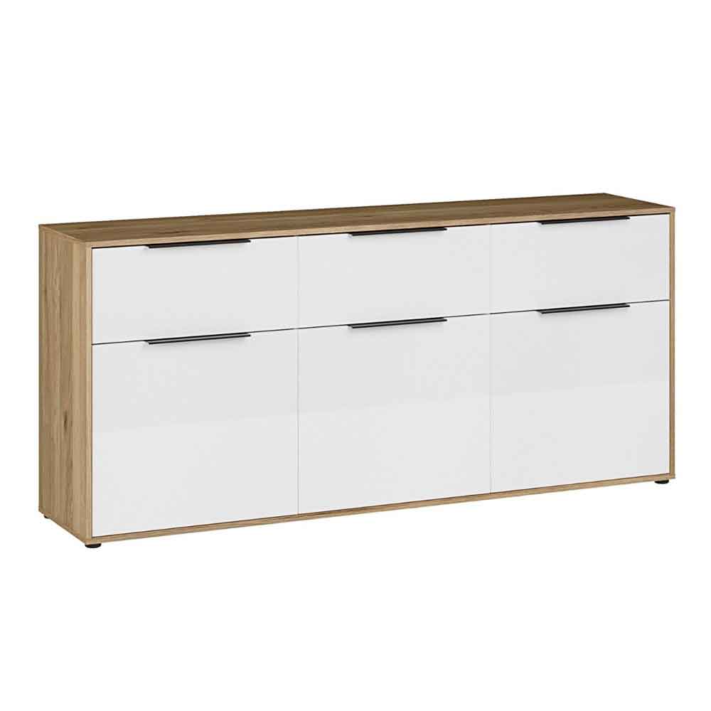 Orwyn Wooden Sideboard with 3 Doors 3 Drawers in Mauvella Oak and White Gloss