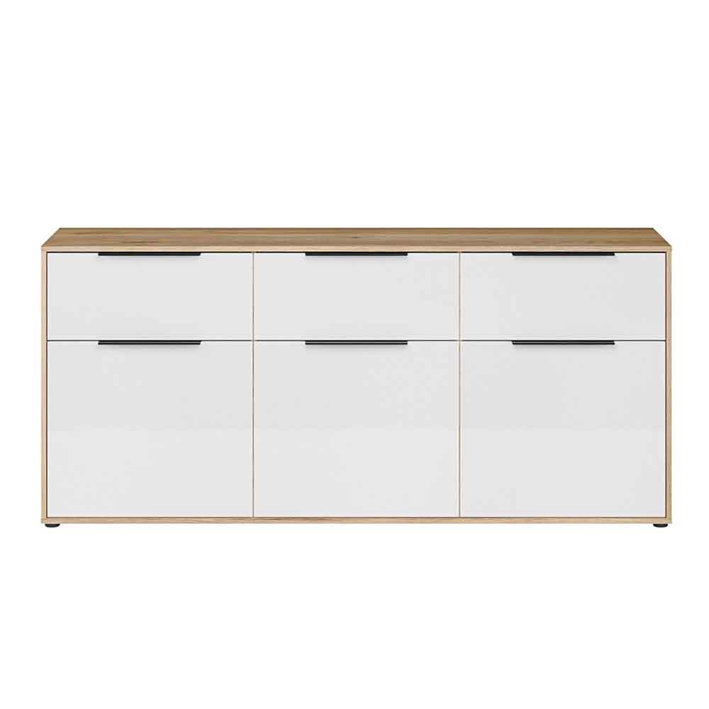 Orwyn Wooden Sideboard with 3 Doors 3 Drawers in Mauvella Oak and White Gloss