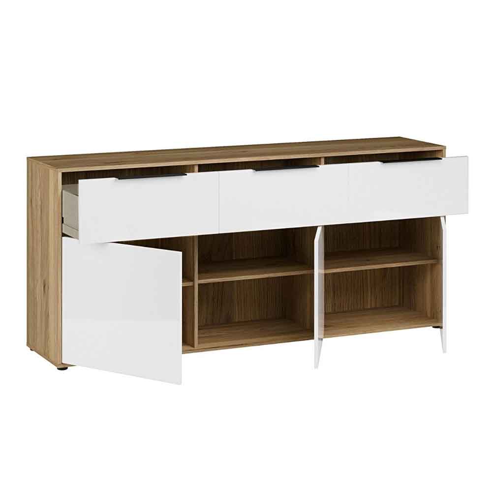 Orwyn Wooden Sideboard with 3 Doors 3 Drawers in Mauvella Oak and White Gloss
