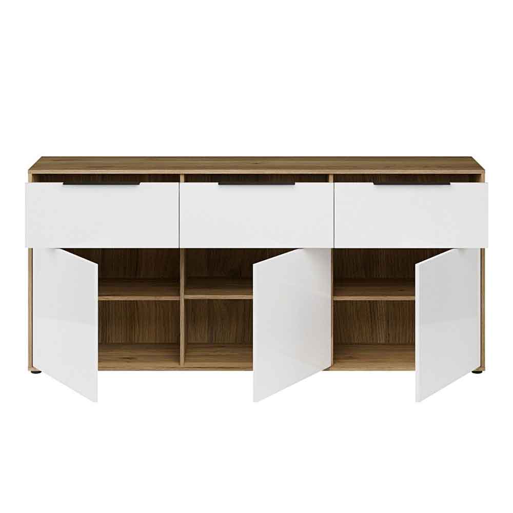 Orwyn Wooden Sideboard with 3 Doors 3 Drawers in Mauvella Oak and White Gloss