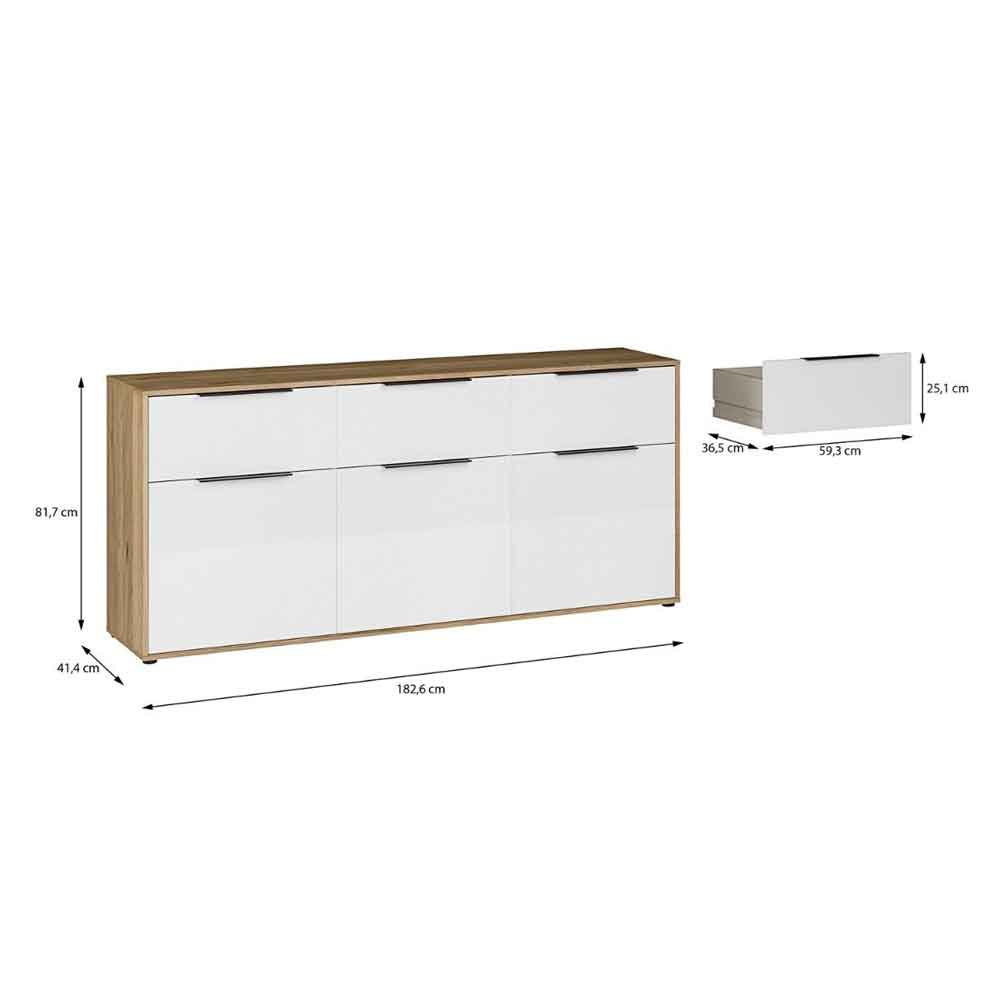 Orwyn Wooden Sideboard with 3 Doors 3 Drawers in Mauvella Oak and White Gloss