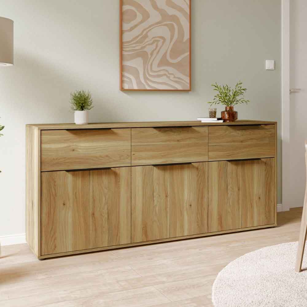Orwyn Wooden Sideboard with 3 Doors 3 Drawers in Mauvella Oak