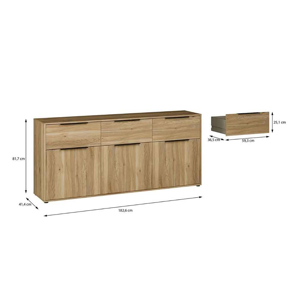 Orwyn Wooden Sideboard with 3 Doors 3 Drawers in Mauvella Oak
