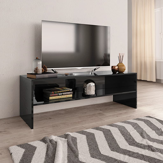 Read more about Orya high gloss tv stand with undershelf in black