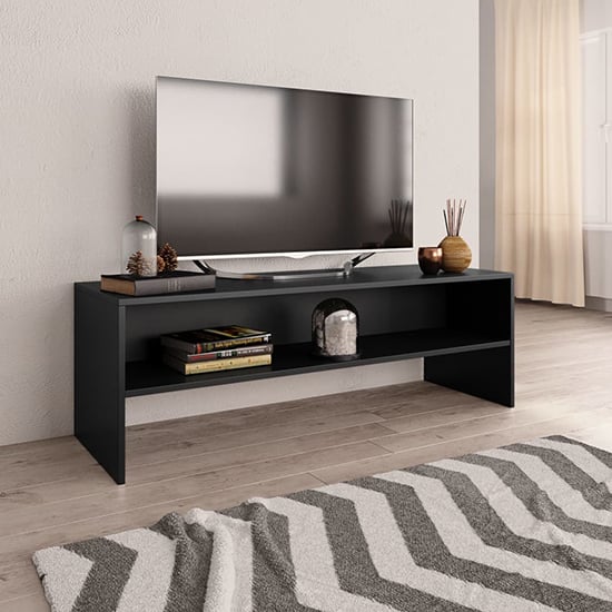 Photo of Orya wooden tv stand with undershelf in black
