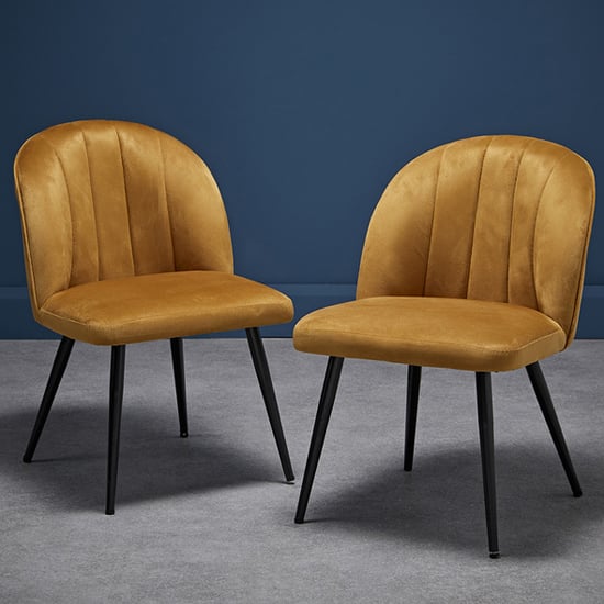 Read more about Orzo mustard velvet dining chairs with black legs in pair
