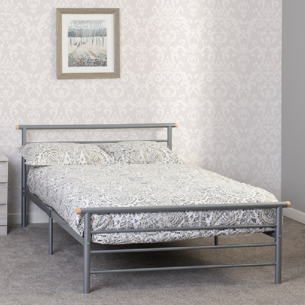 Osaka Metal Small Double Bed In Silver