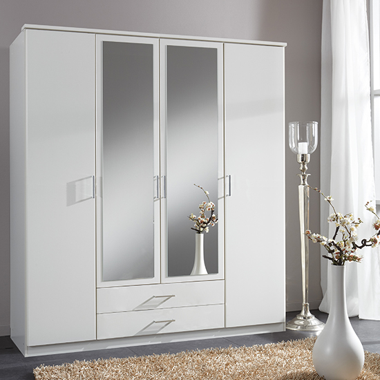 Osaka Mirrored Large Wooden Wardrobe In White Furniture in Fashion