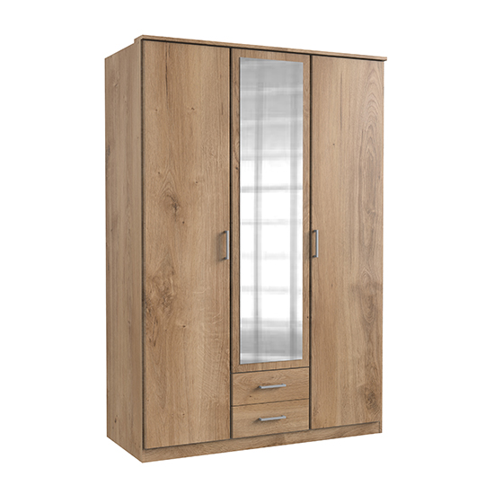 Read more about Osaka mirrored wardrobe in planked oak with 3 doors 2 drawers