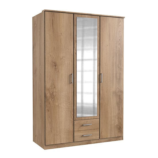 Osaka Mirrored Wooden Wardrobe In Planked Oak With 2 Doors